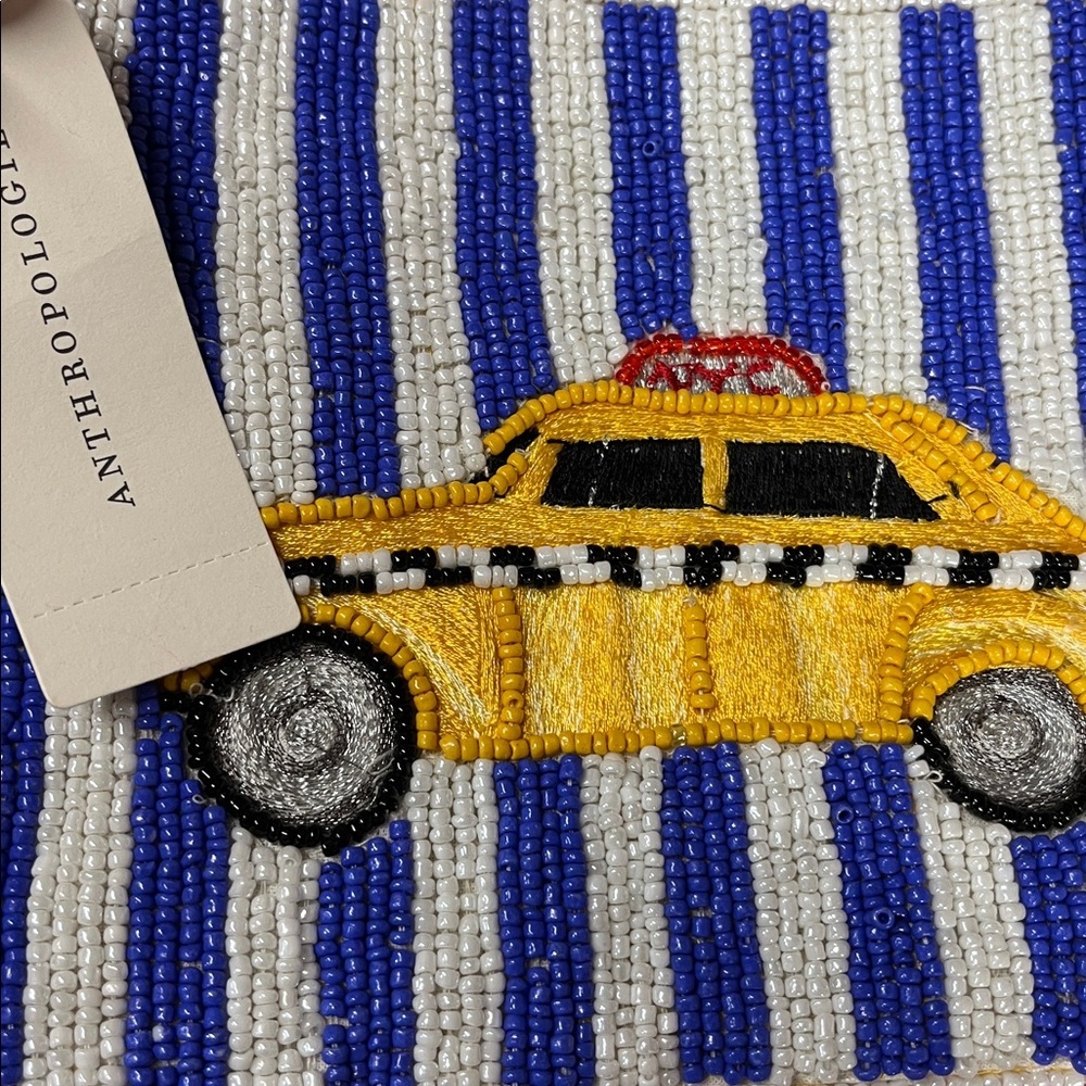 Anthropologie Beaded Taxi Pizza New York Pouch New Striped Taxi Beaded Pouch - Picture 5 of 9